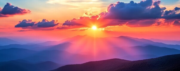 Poster - Sunset over mountain range with vibrant colors