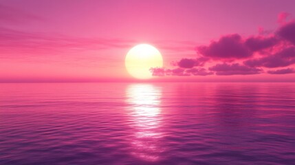 Sticker - Pink Sunset Over Calm Ocean With Clouds