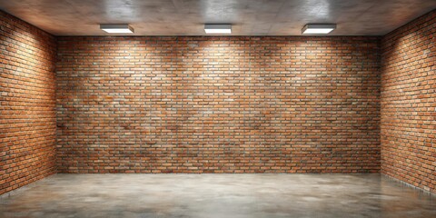 Empty brick room with a blank wall for customizable design