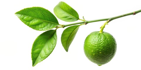 green,lime, tree branch, isolated, Green lime tree branch isolated on white background at eye level