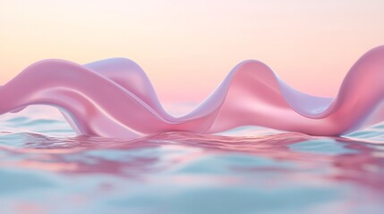 Abstract Pink Wave Floating on Water with Sunset Sky Background