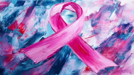 Wall Mural - Abstract Pink Ribbon on a Canvas Background