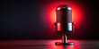 © Chanchai - Closeup of a sleek podcast microphone with a vibrant red backlight creating a minimalist and modern aesthetic, equipment, closeup, sleek, recording, vocal, isolated, technology