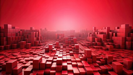 Wall Mural - abstract red background created with blocks resembling a digital landscape