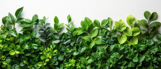 Wall Mural - Lush Green Foliage Border on a White Background