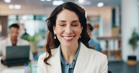 Poster - Happy woman, confident and face in office for business, professional and team in finance department. Auditor, portrait or smile in corporate workplace for company development, tax clearance or growth