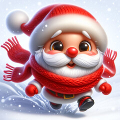 Sticker - Cute Santa Claus illustration in snowy landscape with scarf and wool hat. Christmas Celebration Time
