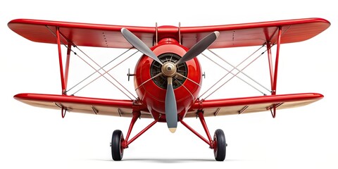 Wall Mural - Red Vintage Biplane Isolated on White Background Symmetrical, aerial, summer, sky, biplane, wing,red, speed, white background, vintage, propeller, travel, cockpit, retro, aircraft, classic