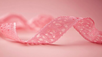 Wall Mural - Delicate Pink Lace Ribbon on a Soft Pink Background