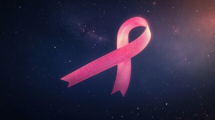 Wall Mural - Pink Awareness Ribbon Against a Starry Night Sky