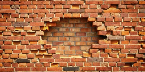 Wall Mural - Close up of a hole on a broken brick wall background