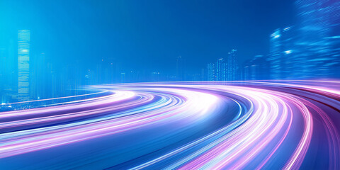 Vibrant light trails on a busy urban highway at night