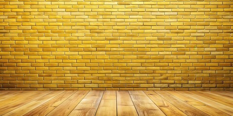 Wall Mural - Yellow brick wall texture with wood floor background, perfect for adding warmth and character to any design project