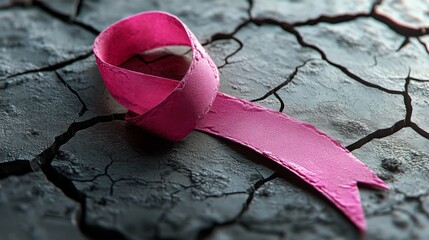 Wall Mural - Pink Ribbon on Cracked Surface