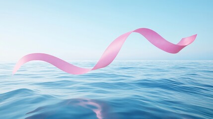 Wall Mural - Pink Ribbon Floating Above Blue Water