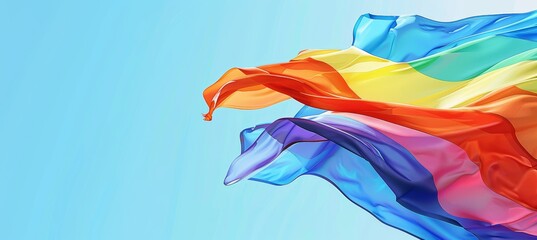 Vibrant Rainbow Flag Waving Against Clear Blue Sky - Symbol of Freedom and Diversity