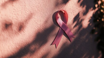 Wall Mural - Pink Ribbon on a Textured Wall