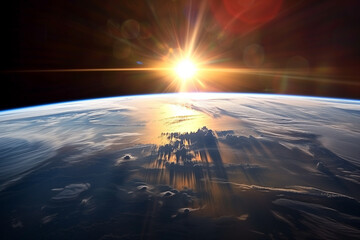 Wall Mural - sun and sunrise view of the planet Earth from space