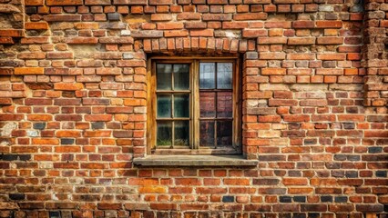 Wall Mural - Rustic brick wall with filled window, featuring weathered bricks and vintage charm