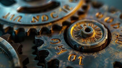 Macro photo of tooth wheel mechanism with imprinted arrows and OLD JOB, NEW JOB concept words 