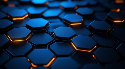 Wall Mural - Abstract hexagonal background with blue and orange glowing edges