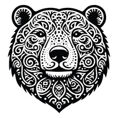 Polar bear in zentangle art, stencil logo, black and white animal illustration