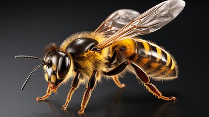 a stunning bee is flying, isolated on transparent background, macro, incredible pollinator