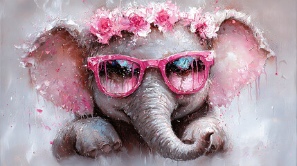   Elephant with pink glasses & flower - 18 tokens