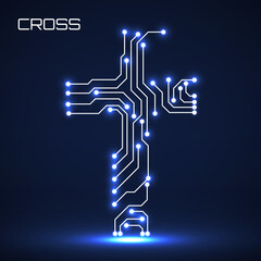 Poster - Cross. Circuit board. Christian symbol. Vector illustration