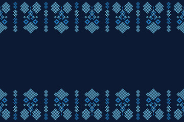 Traditional ethnic motifs ikat geometric fabric pattern cross stitch.Ikat embroidery Ethnic oriental Pixel blue background.Abstract,vector,illustration. Texture,decoration,wallpaper.