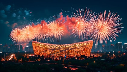 Wall Mural - fireworks over the city