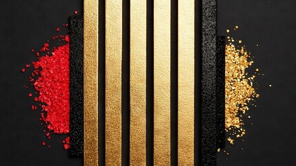 Wall Mural -   Black & Gold Background with Red & Gold Stripes