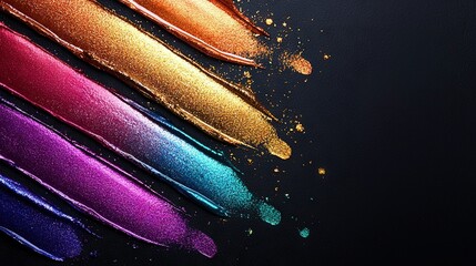   A collection of vibrant paintbrushes arranged together on a dark background with golden highlights