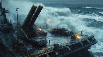 Military Base on a Stormy Sea