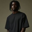 © BrandwayArt - Model poses in simple black t-shirt against neutral background