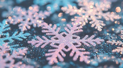 Wall Mural -   A close-up of a snowflake resembling a snowflake surrounded by snowflakes