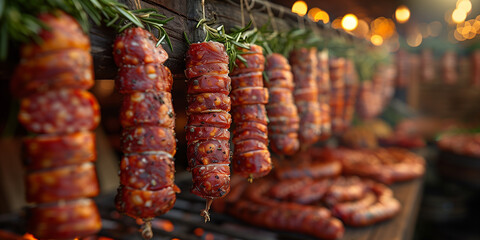 Hanging Salami Sausages, Process of Preparation and Storage, Banner