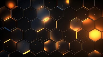 Wall Mural - a futuristic and abstract background featuring a honeycomb pattern with glowing orange and yellow li