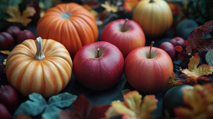 Wall Mural - Autumn Harvest Still Life with Pumpkins and Apples