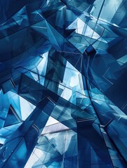 Wall Mural - A blue and white abstract image with a lot of triangles. The image is made up of many small squares and triangles