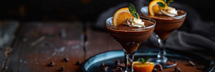 Poster - Chocolate mousse dessert infused with tangerine, beautifully served in glassware.