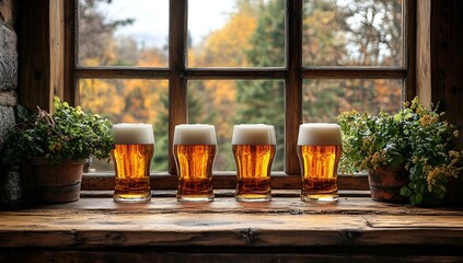 Wall Mural - a row of glasses of beer. 