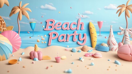 Summer Beach Party  D Illustration