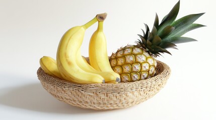 Canvas Print - A Close-up of a Pineapple and Bananas in a Wicker Basket