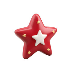 A colorful 3D red star with a white center and golden accents, perfect for festive designs and playful themes. 3d render