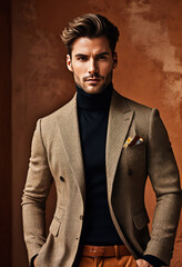 Stylish Caucasian man in a sophisticated suit, embodying elegance and fashion for upscale business or holiday events