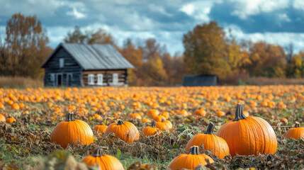 ripe orange pumpkins in autumn field, halloween, fall, harvest, farm, garden, october 31, agricultur