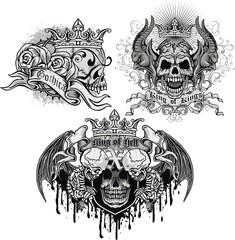 Wall Mural - set, gothic sign with skull, grunge vintage design t shirts
