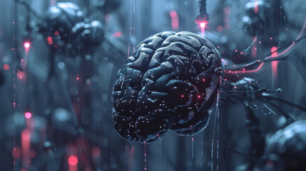 AI brain, science style. Space for text or design. Vector illustration. Background for wallpaper, poster, banner, card.