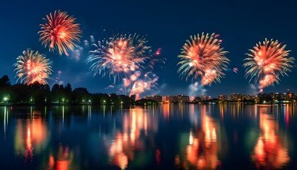 Wall Mural - fireworks on the lake